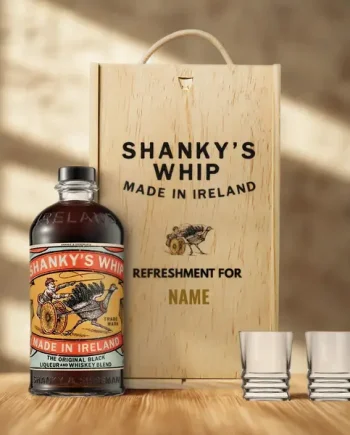 Personalised Shanky's Whip Black Irish Whisky Liqueur with Shot Glasses Gift Set - 70cl (35% ABV)