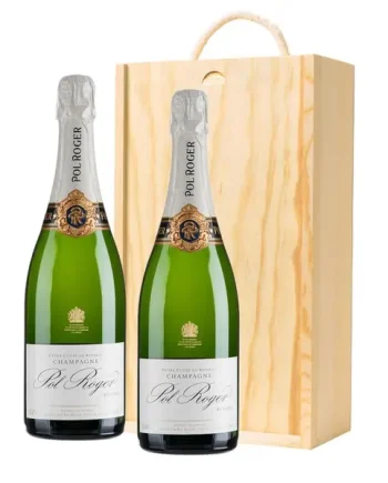 Pol Roger Brut Reserve Champagne 75cl Twin Pine Wooden Gift Box (2x75cl)