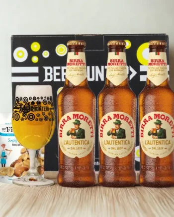 Birra Moretti Premium Italian Lager Bottle Gift Set with Glass (3 Pack) - 330ml