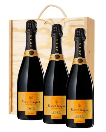 3 x Veuve Clicquot Vintage 2015 Champagne 75cl In A Pine Wooden Gift Box