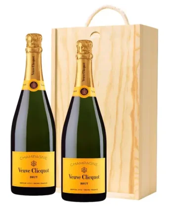 Veuve Clicquot Brut Yellow Label Champagne 75cl Twin Pine Wooden Gift Box (2x75cl)