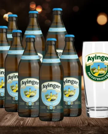 Ayinger Lager Hell 500ml Bottles with Free Ayinger Glass - 4.9% ABV (8 Pack)