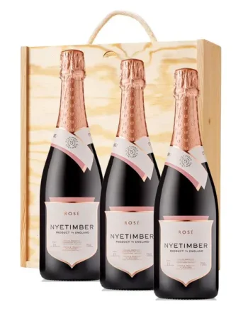 3 x Nyetimber Rose English Sparkling Wine 75cl In A Pine Wooden Gift Box