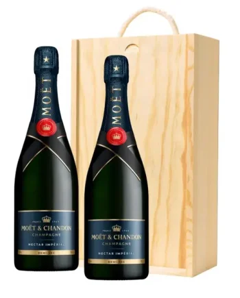 Moet & Chandon Nectar Demi Sec Champagne 75cl Twin Pine Wooden Gift Box (2x75cl)