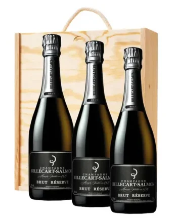 3 x Billecart Salmon Le Reserve Champagne 75cl In A Pine Wooden Gift Box