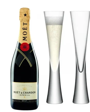 Moet & Chandon Brut NV 75cl with LSA Moya Champagne Flutes