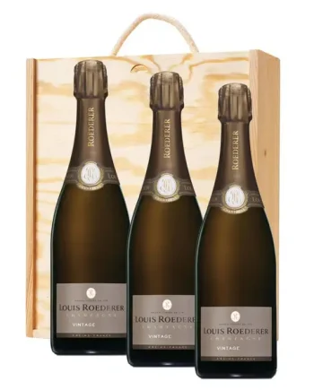 3 x Louis Roederer Brut Vintage 2015 Champagne 75cl In A Pine Wooden Gift Box